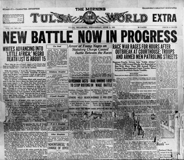 1921 Tulsa Race Riot: Tulsa World Newspaper Front Page. A2466 